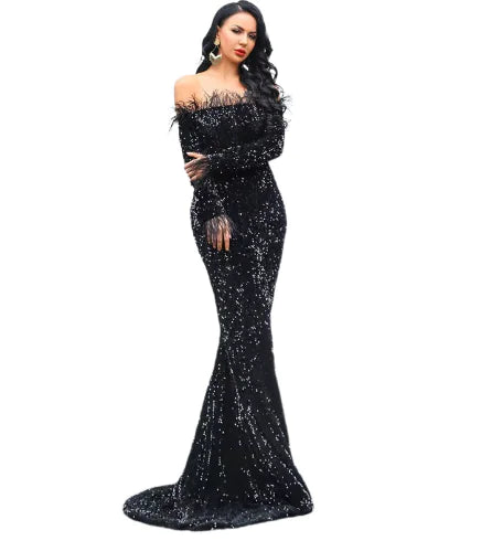 The Mermaid Velvet and Sequin Evening Gown - Detail