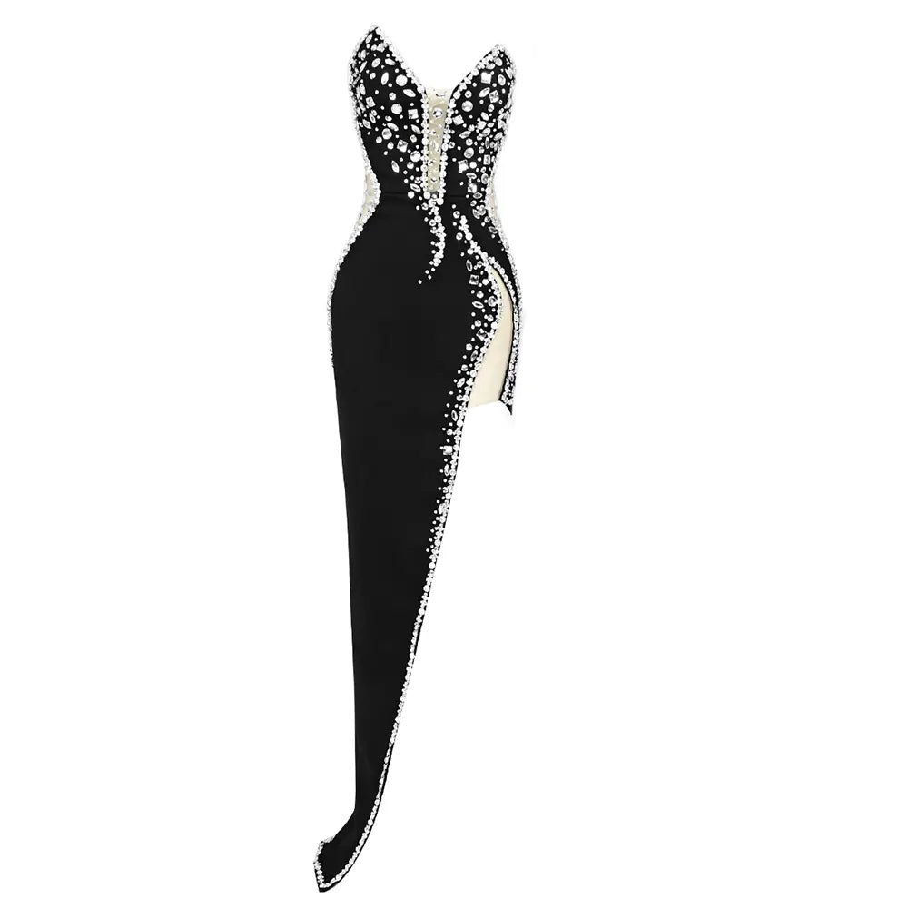 The Beaded Lace V-Neck Luxury Gown - Front View