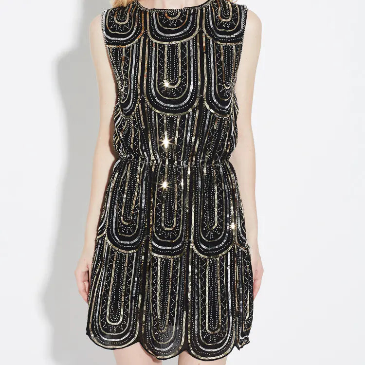 The Ripple Sequin A-Line Evening Dress - Black