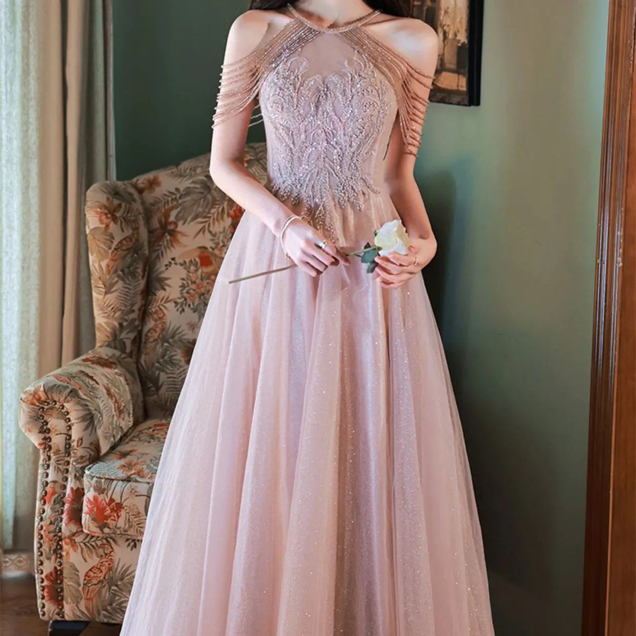 The Tassel Sling Luxury Dress - Front View
