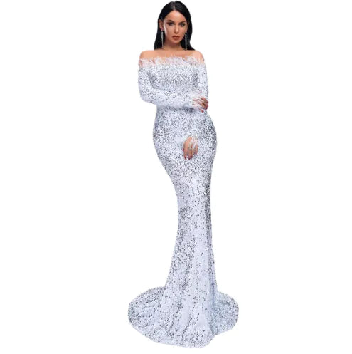 The Mermaid Velvet and Sequin Evening Gown - Side View