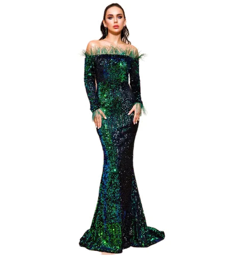 The Mermaid Velvet and Sequin Evening Gown - Front View