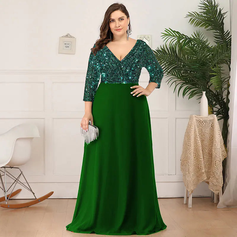 Luxe Curve Floor-Length Sequin Evening Gown - Front View