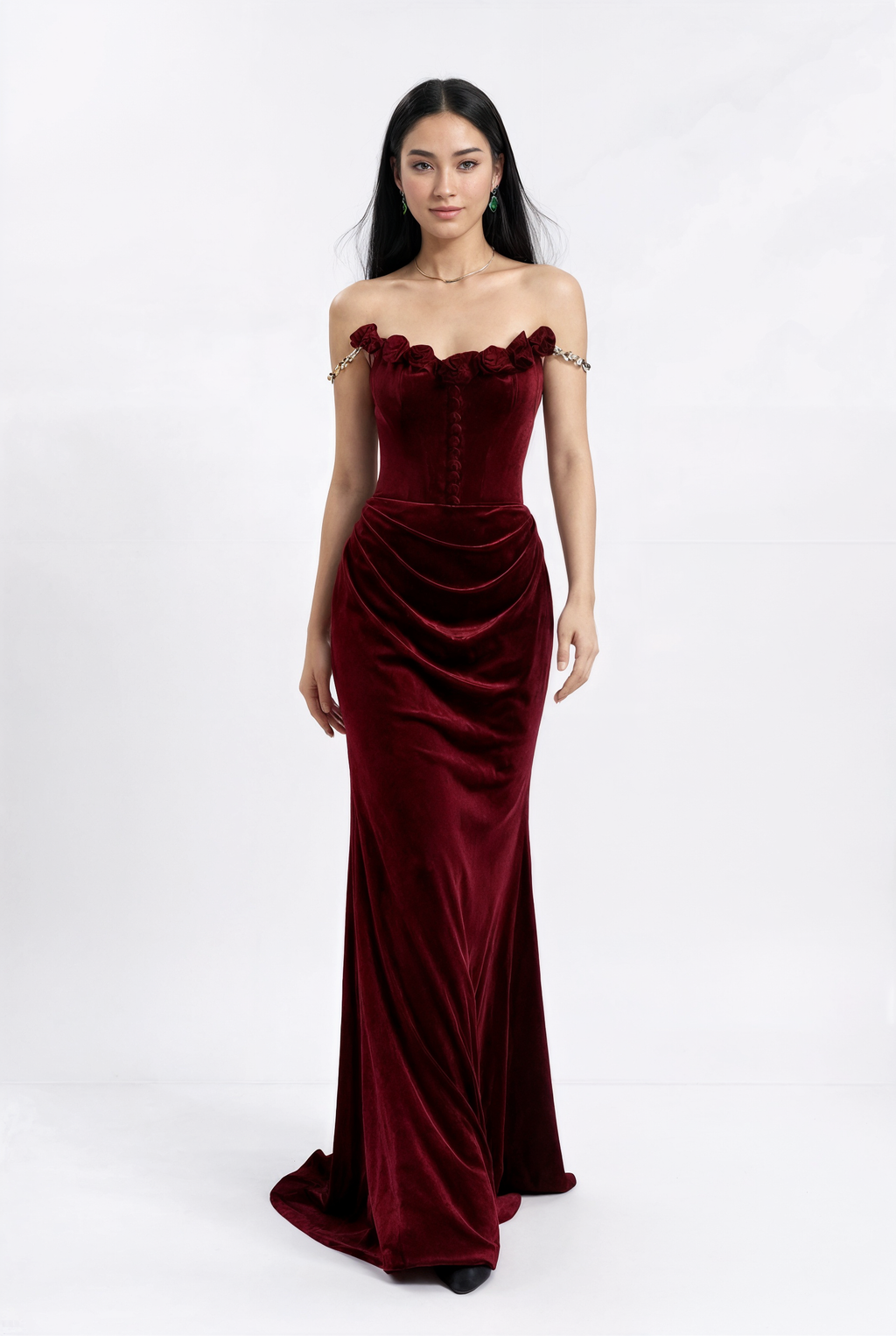 The Claret — Velvet Long Sleeve Engagement Gown