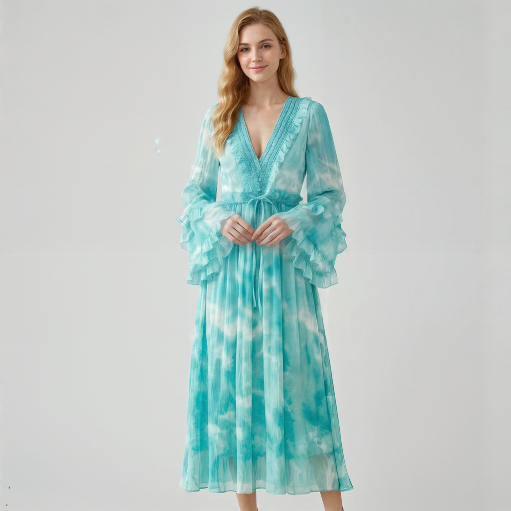 The Silk — Mulberry Silk V-Neck Beaded Luxury Dress