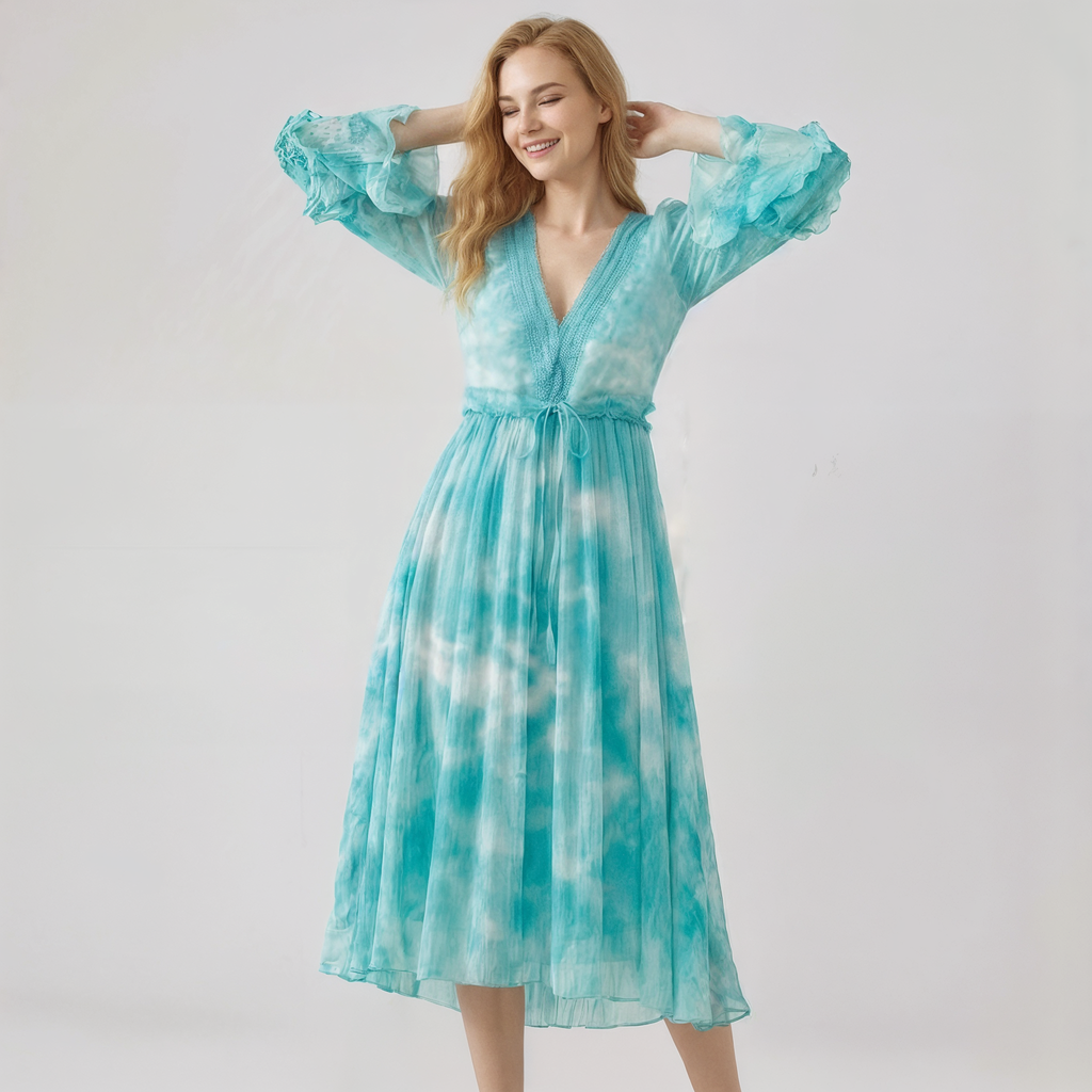 The Silk — Mulberry Silk V-Neck Beaded Luxury Dress