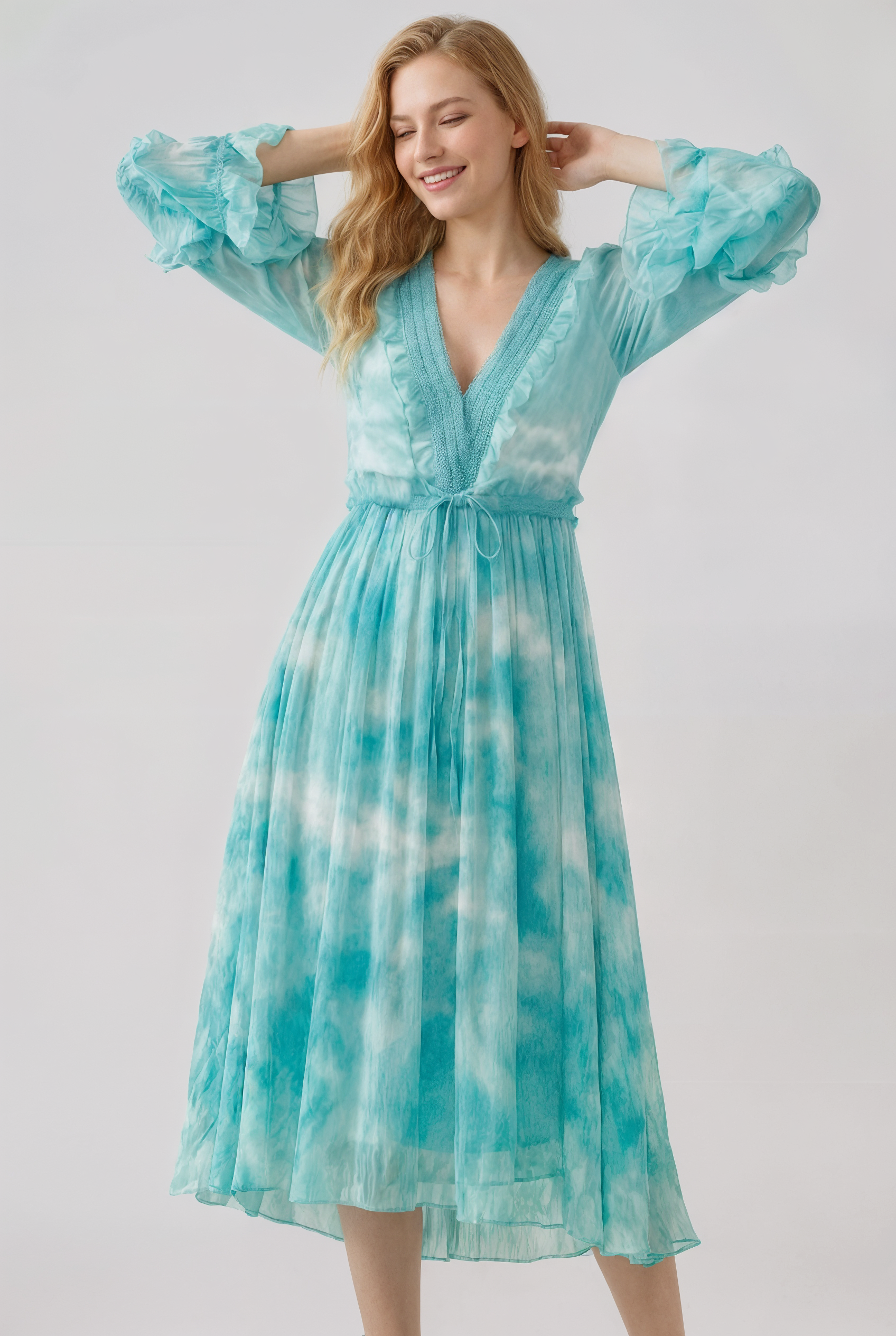 The Silk — Mulberry Silk V-Neck Beaded Luxury Dress