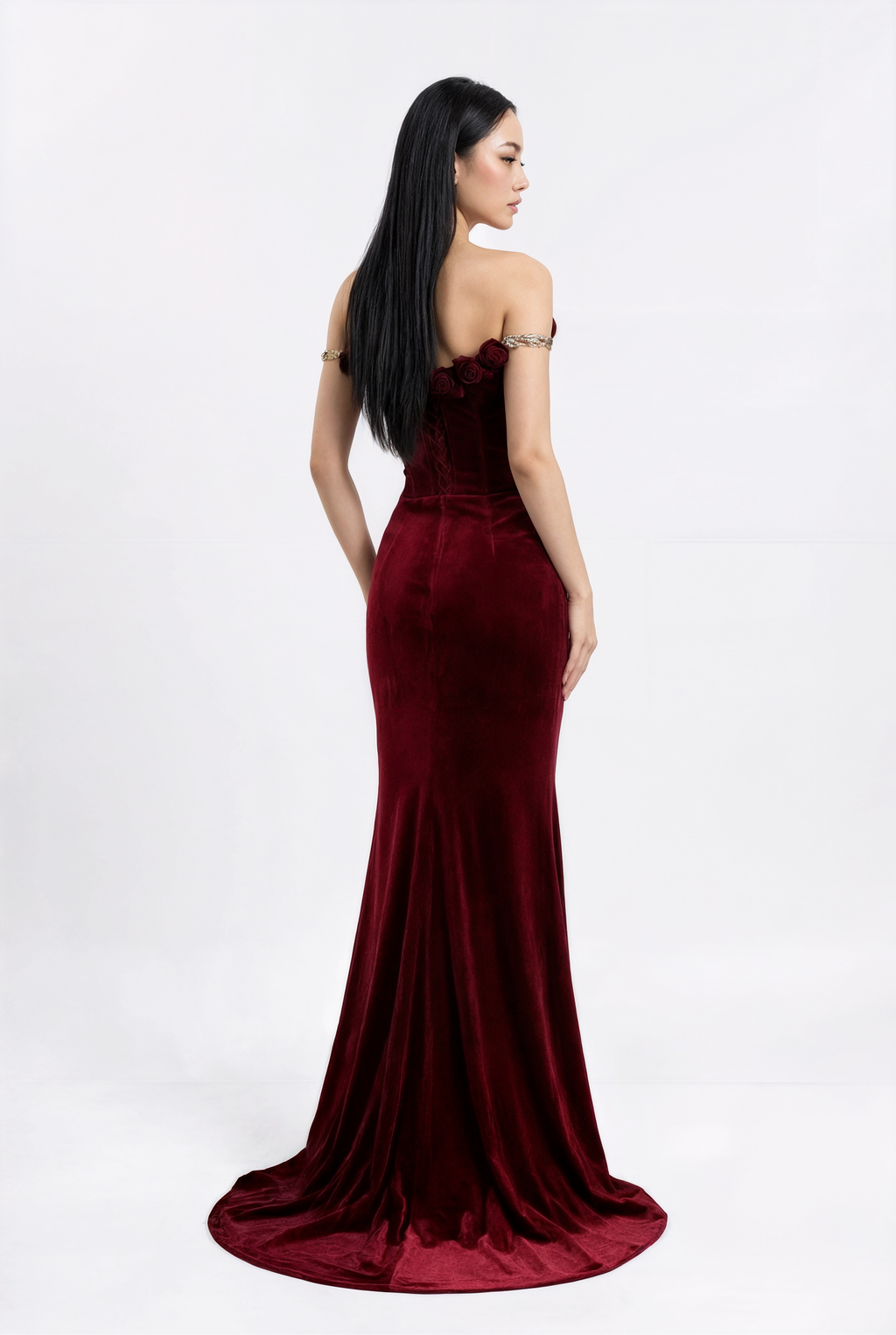 The Claret — Velvet Long Sleeve Engagement Gown