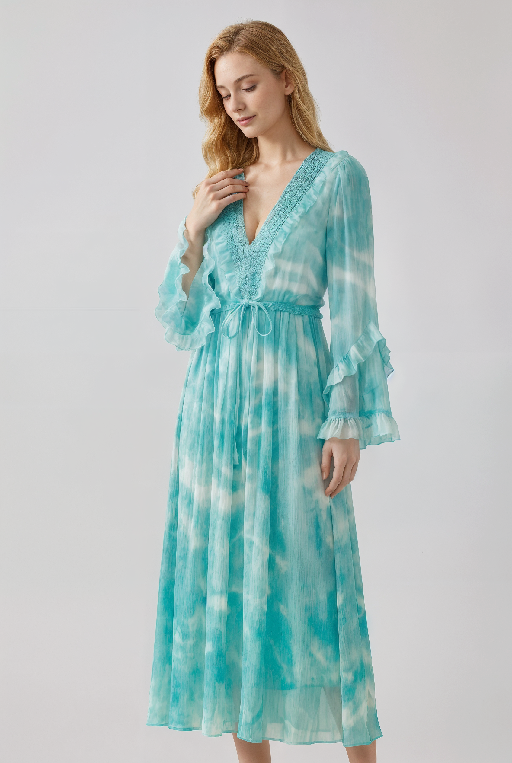 The Silk — Mulberry Silk V-Neck Beaded Luxury Dress