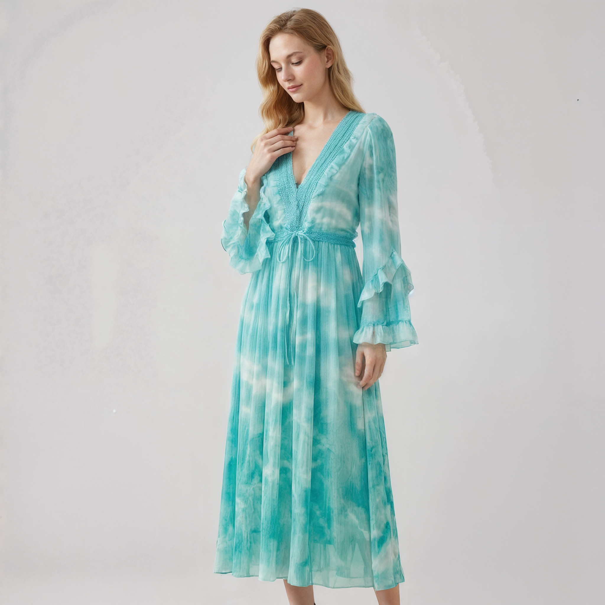 The Silk — Mulberry Silk V-Neck Beaded Luxury Dress