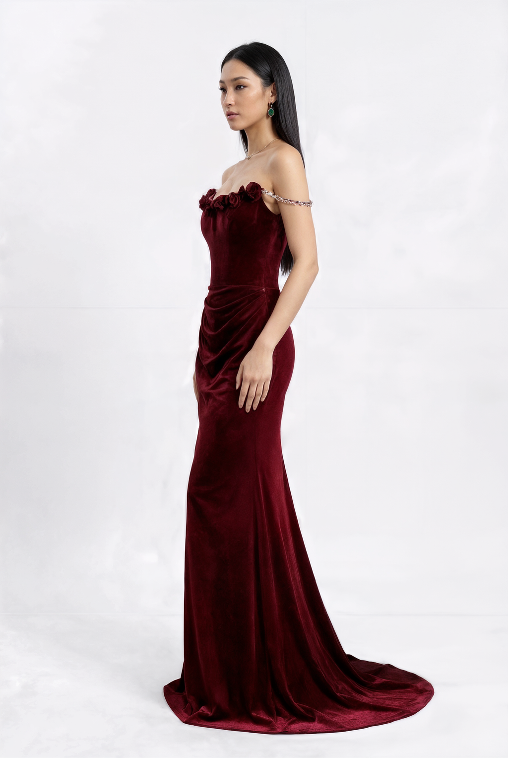 The Claret — Velvet Long Sleeve Engagement Gown