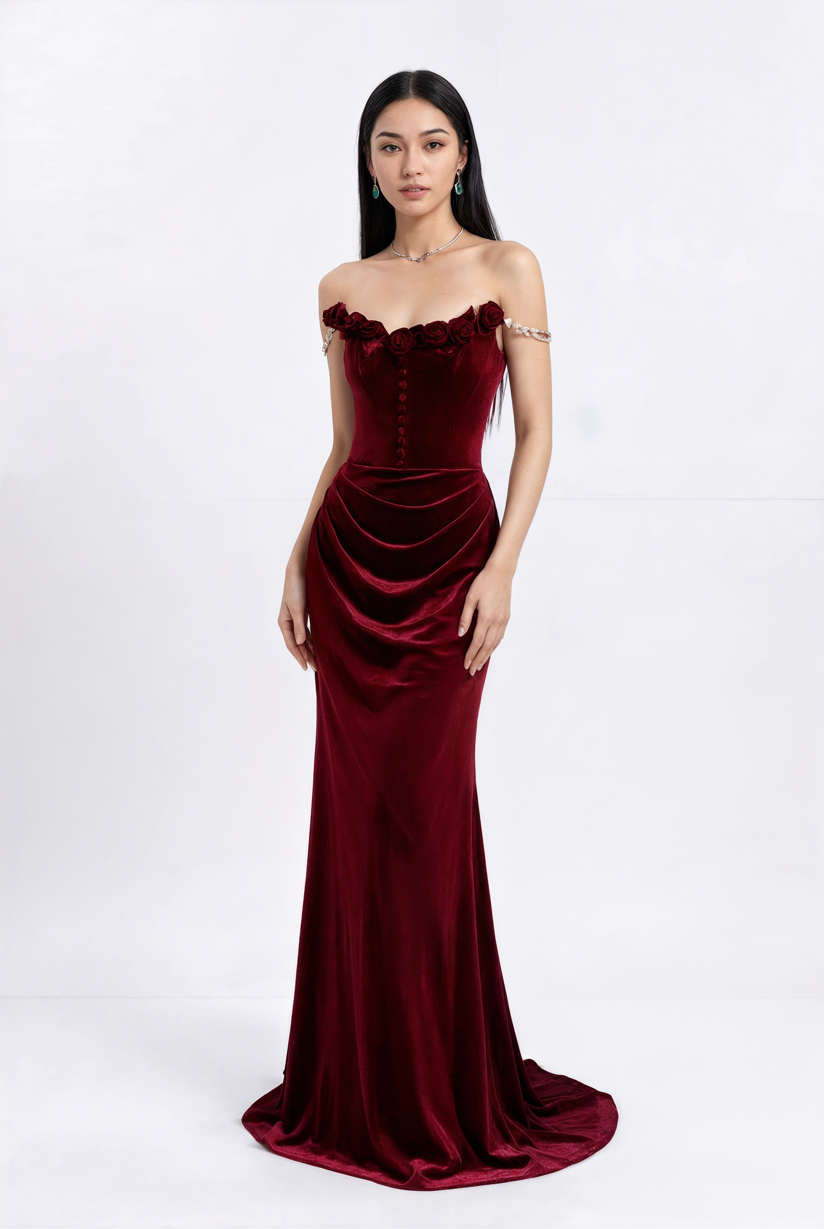 The Claret — Velvet Long Sleeve Engagement Gown